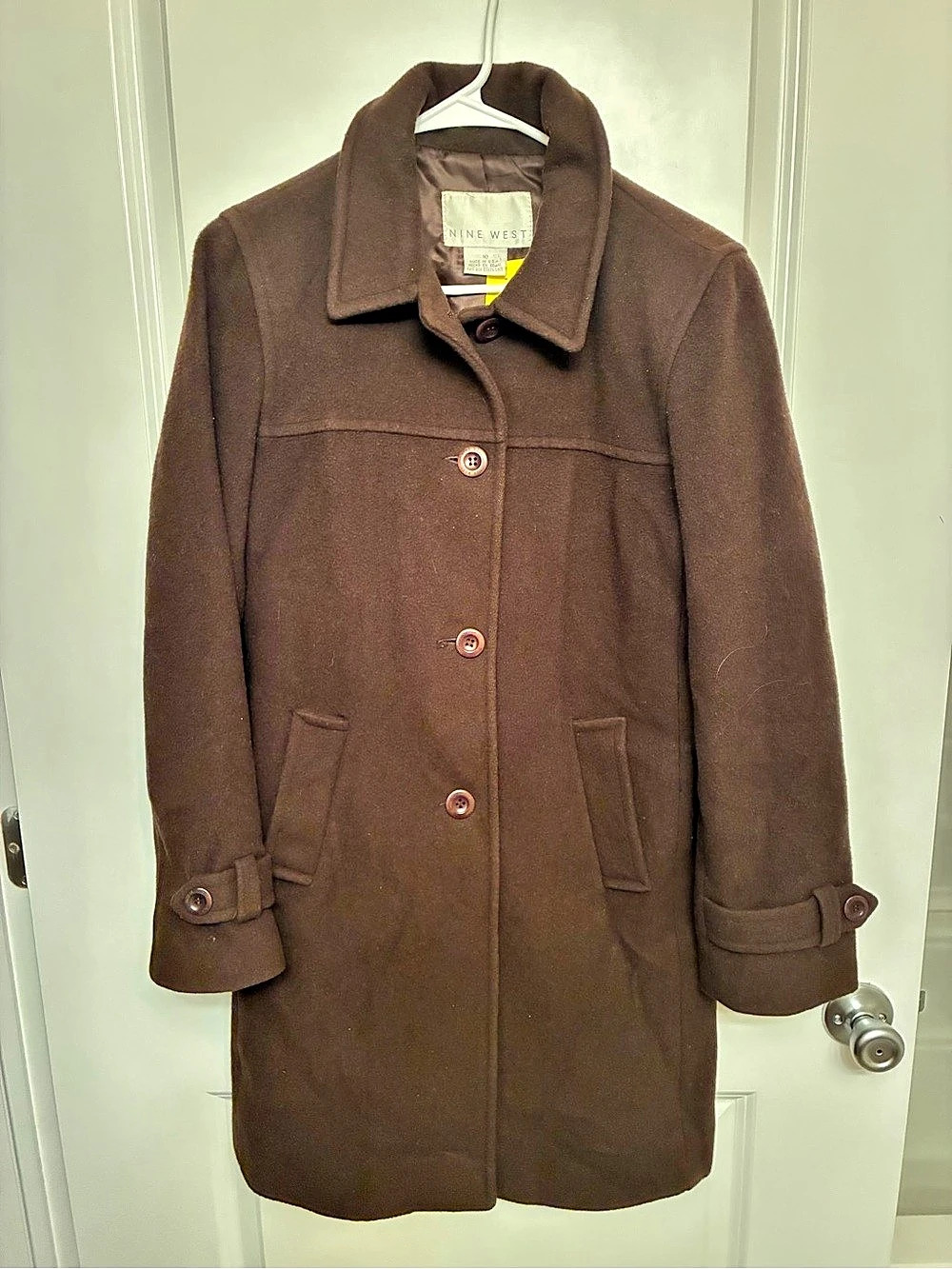 Nine West Wool Blend Brown Coat Size 10 Like New